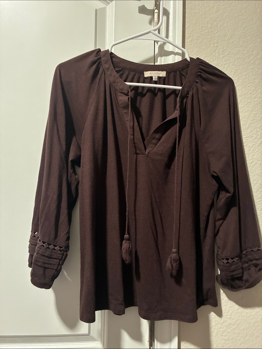 Anne Klein Dark Brown Tassel Peasant Tunic